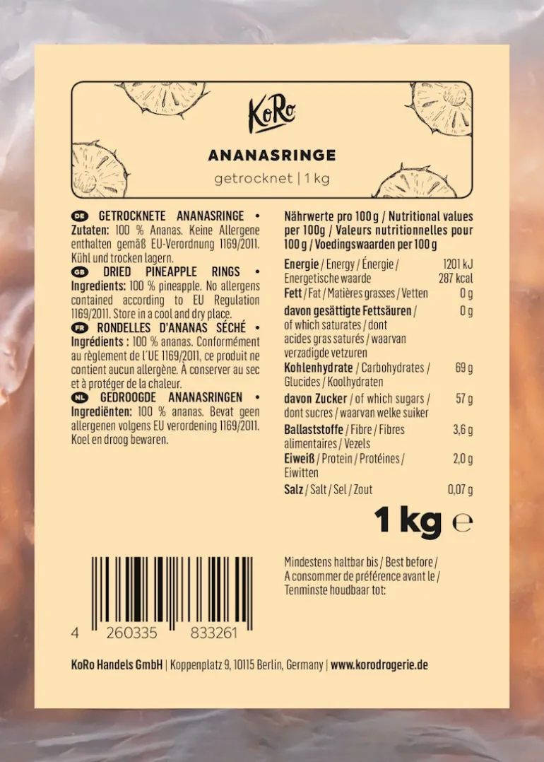 Ananasringe ohne Zuckerzusatz 1 kg