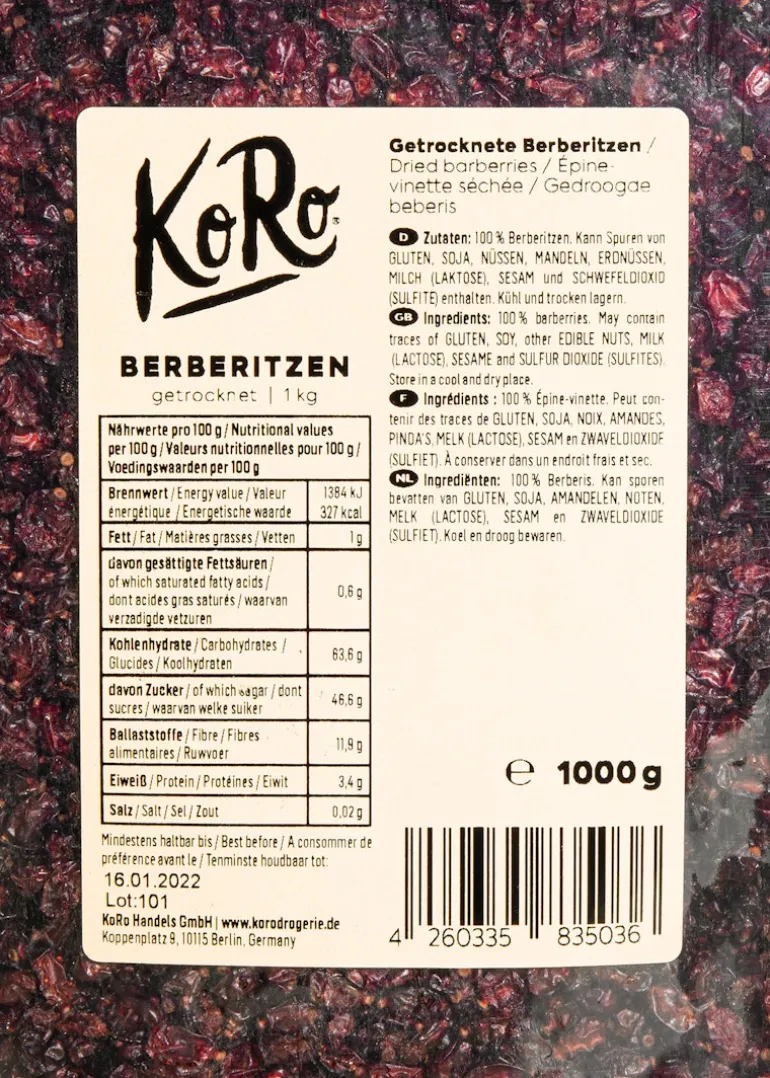 Berberitzen ohne Zusätze 1 kg