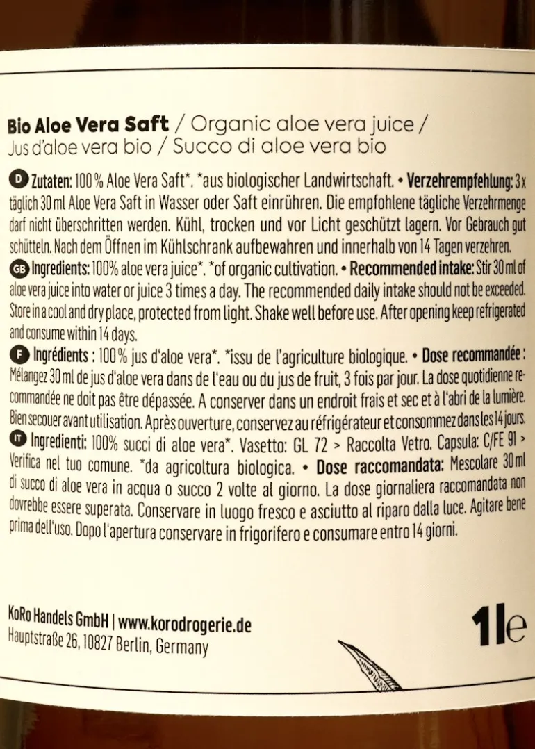 Bio Aloe Vera 100 % Direktsaft 1 L