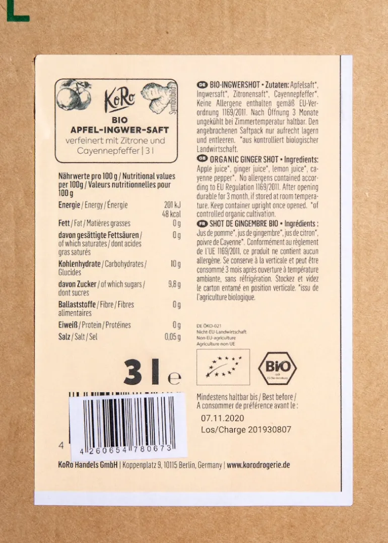 Bio Apfel-Ingwer-Saft 3 L