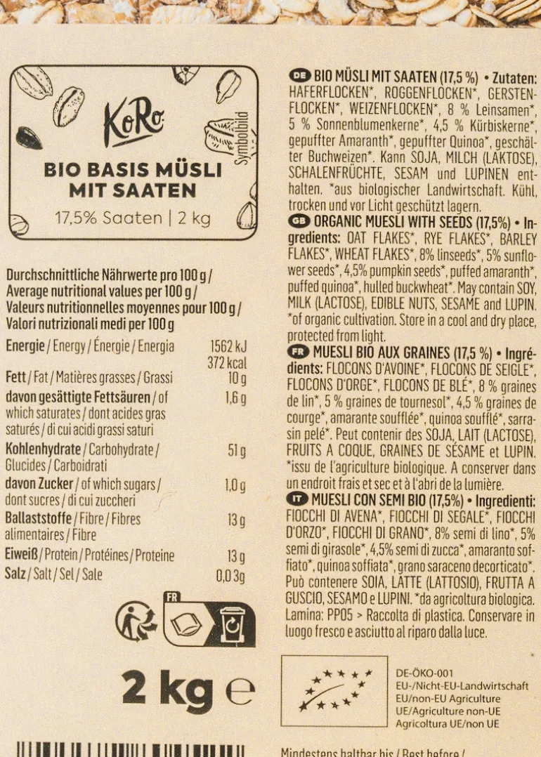 Bio Basis Müsli mit Saaten 2 kg