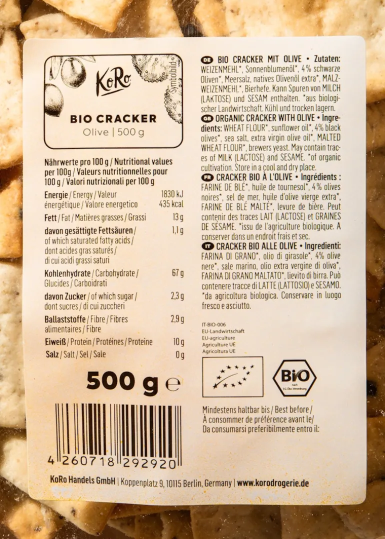 Bio Cracker Olive 500 g