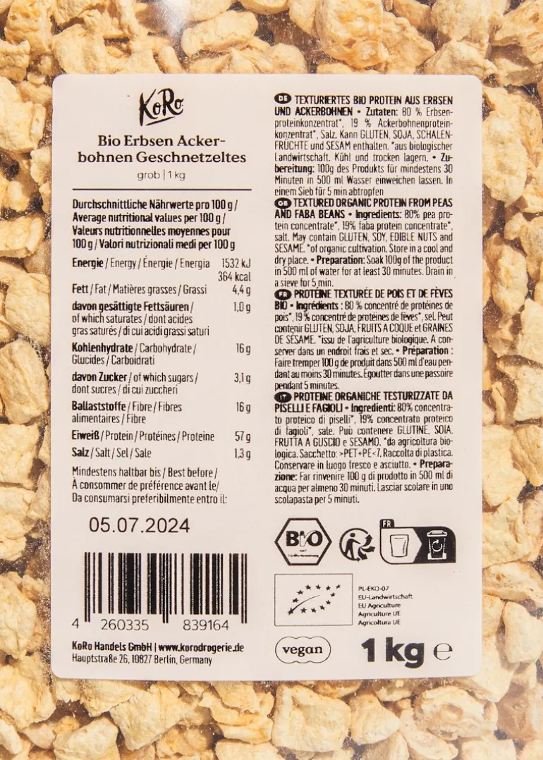 Bio Erbsen Ackerbohnen Geschnetzeltes 1 kg