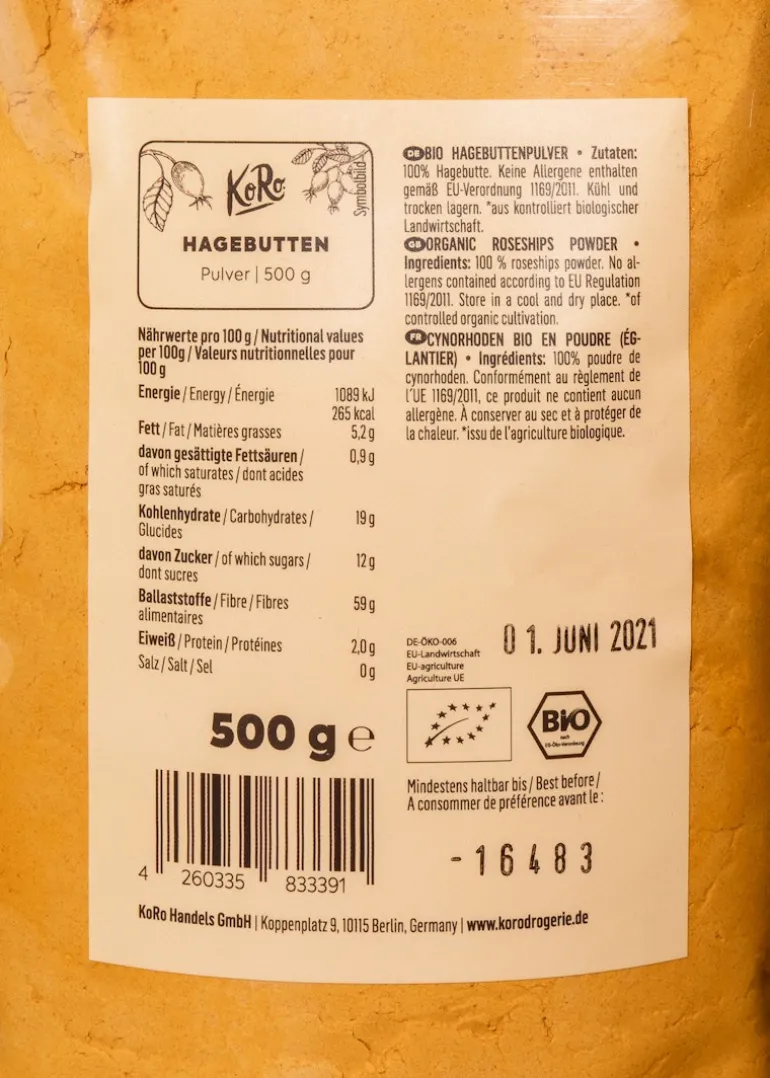 Bio Hagebutten Pulver 500 g