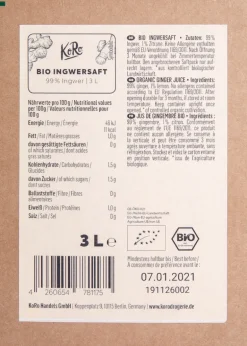 Bio Ingwersaft Bag-in-Box 3 L
