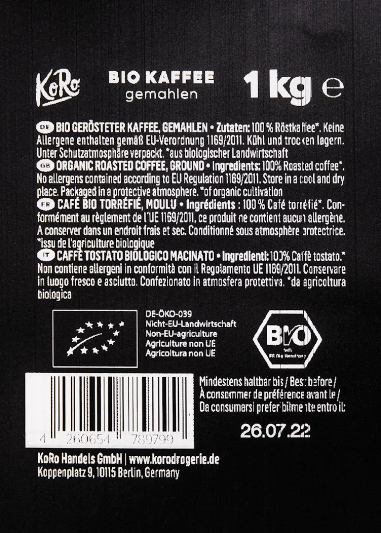 Bio Kaffee gemahlen 1 kg