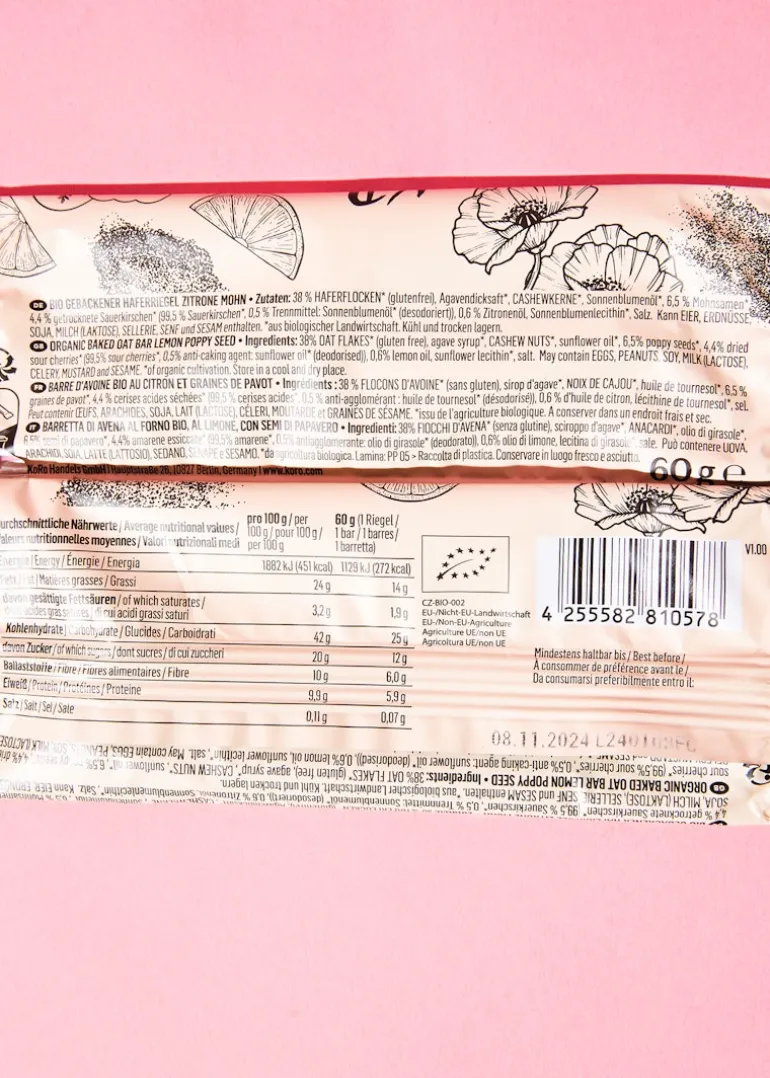 Bio Oat Bar Lemon Poppy Seed 60 g