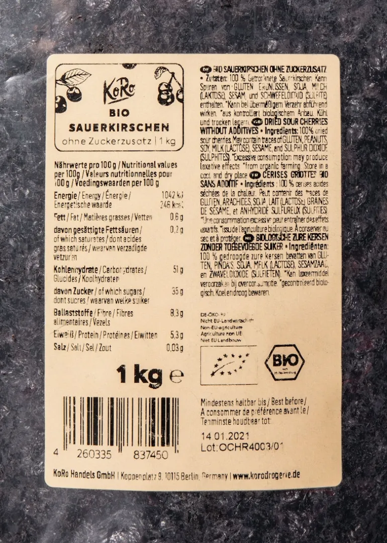 Bio Sauerkirschen ohne Zuckerzusatz 1 kg