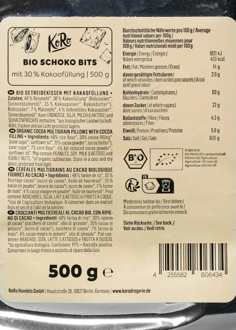 Bio Schoko Bits mit 30 % Kakaofüllung 500 g