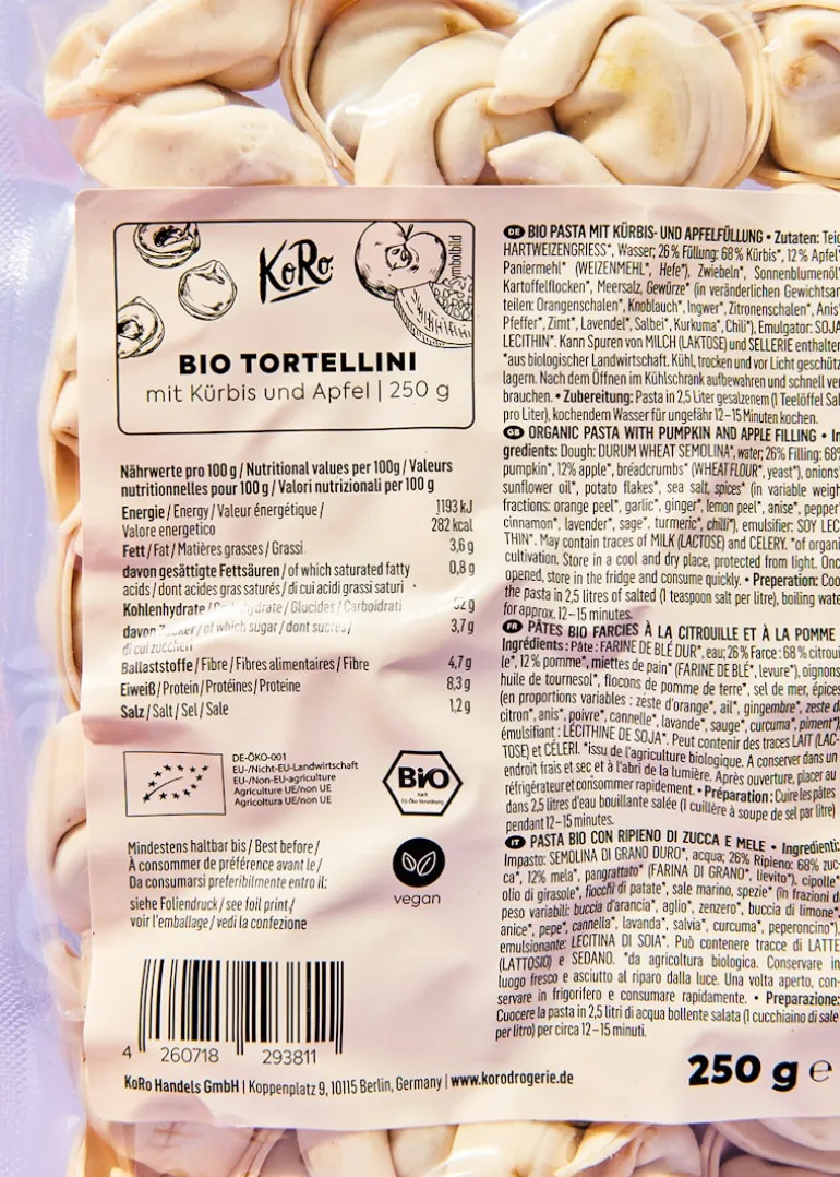 Bio Tortelloni mit Kürbis und Apfel 250 g