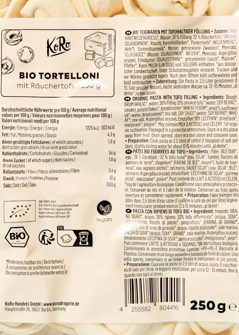 Bio Tortelloni mit Räuchertofu 250 g