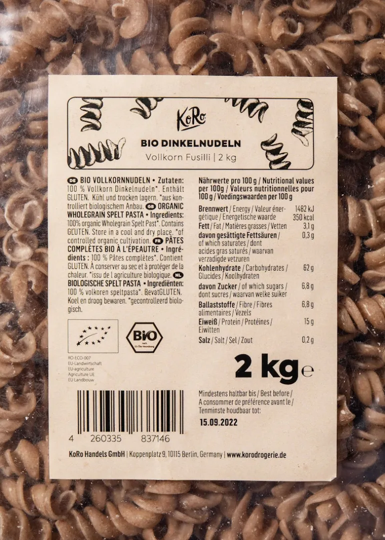 Bio Vollkorn Dinkelnudeln 2 kg