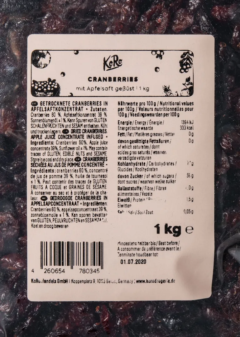 Cranberrys mit Apfelsaft gesüßt 1 kg