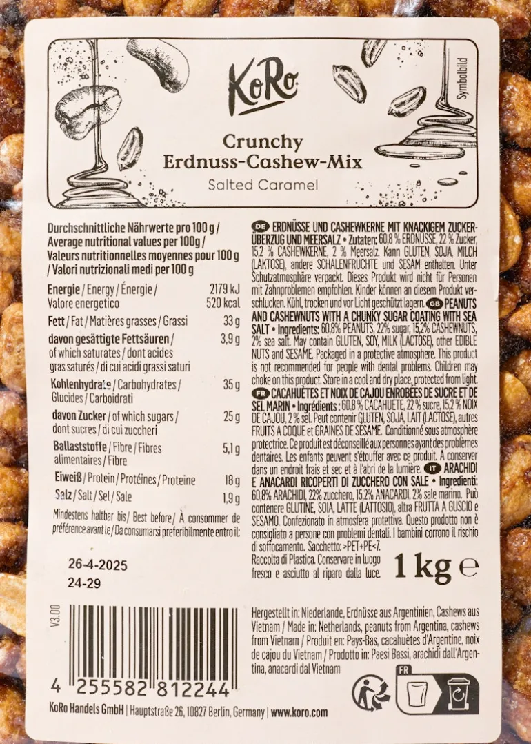Crunchy Erdnuss-Cashew-Mix Salted Caramel 1 kg