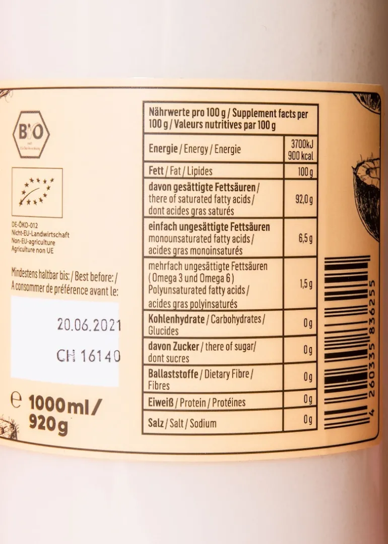 Desodoriertes Bio Kokosöl 1 L