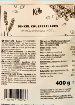 Dinkel Knusperflakes ohne Zuckerzusatz 400 g