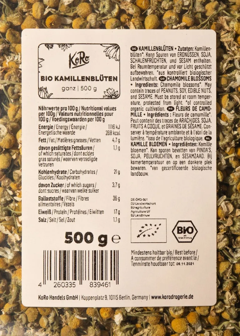 Ganze Bio Kamillenblüten 500 g