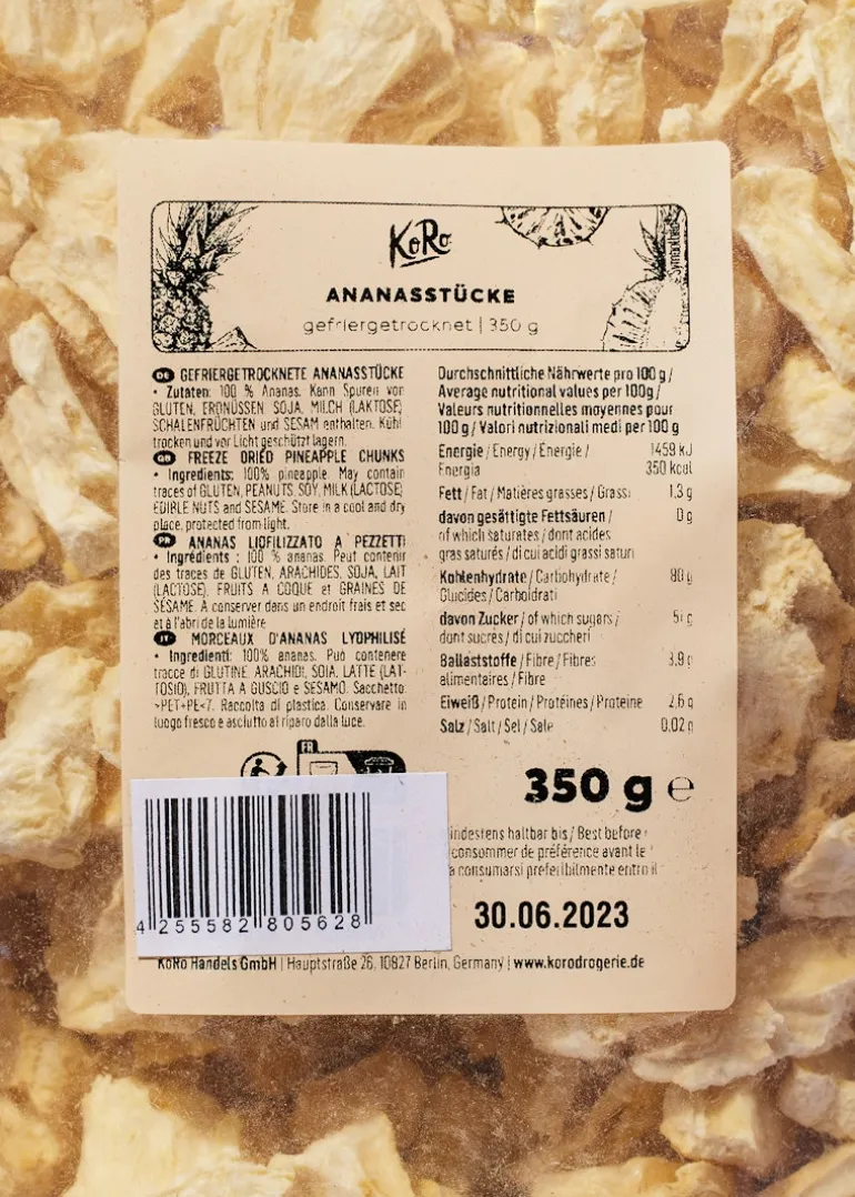 Gefriergetrocknete Ananasstücke 350 g