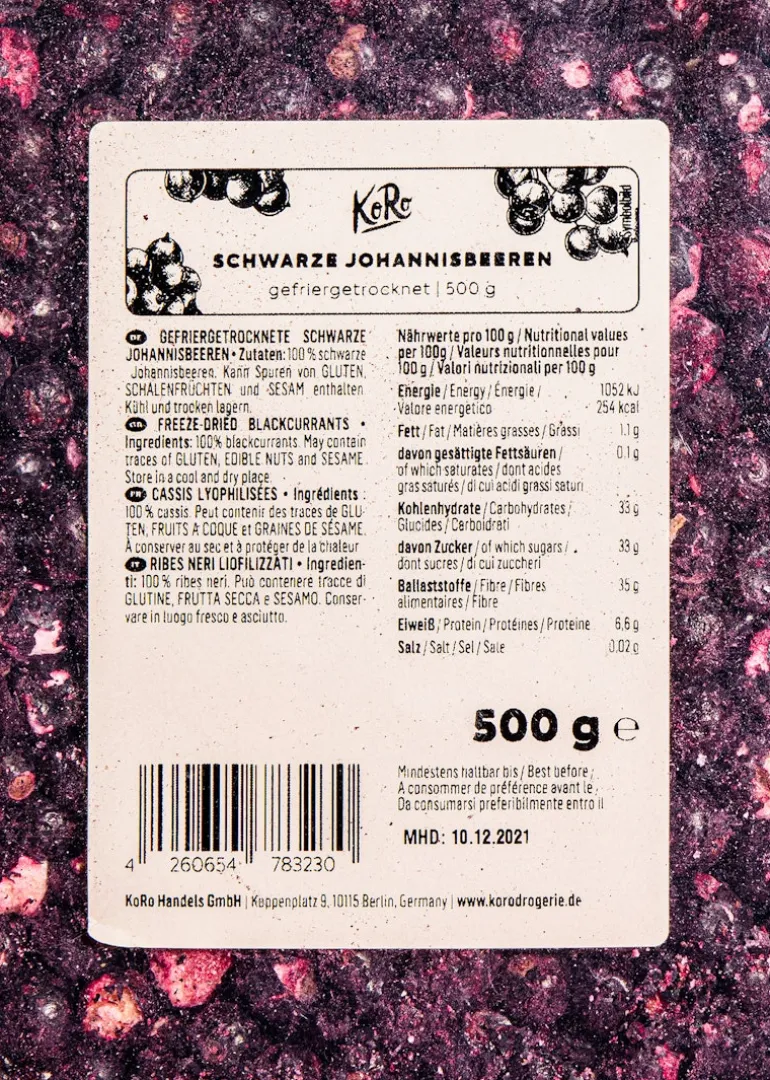 Gefriergetrocknete schwarze Johannisbeeren 500 g