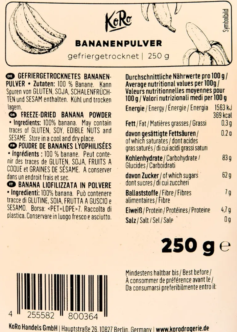 Gefriergetrocknetes Bananenpulver 250 g