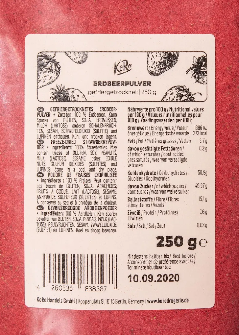 Gefriergetrocknetes Erdbeerpulver 250 g