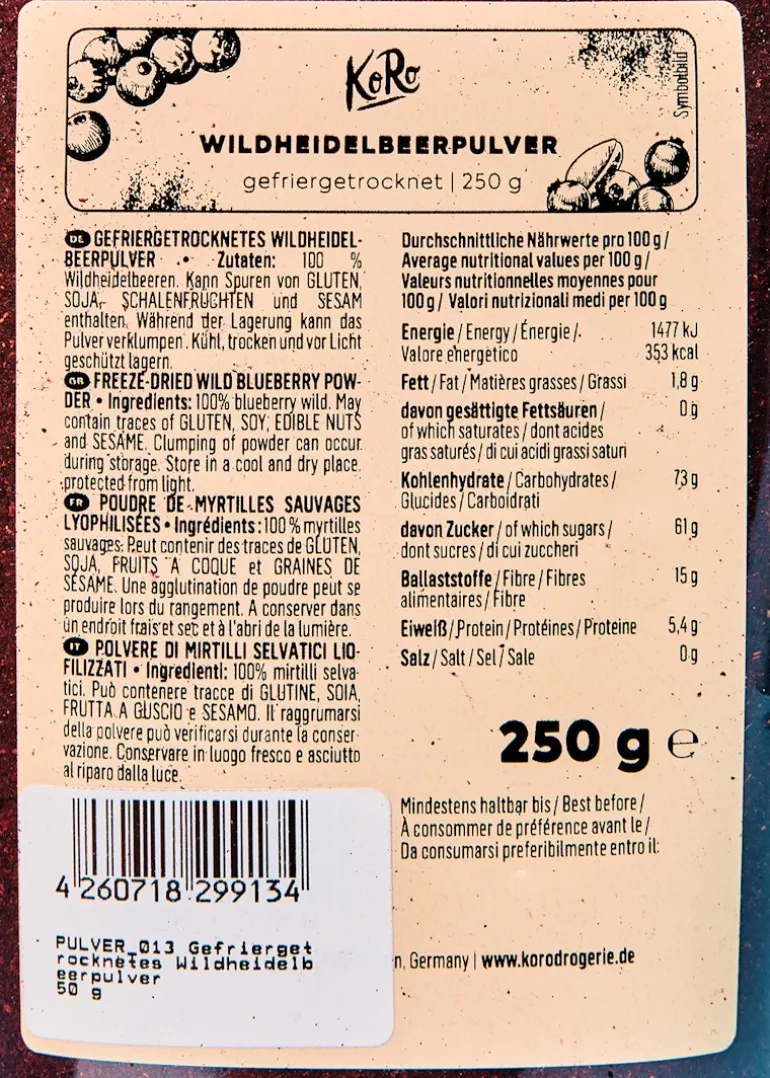 Gefriergetrocknetes Wildheidelbeerpulver 250 g