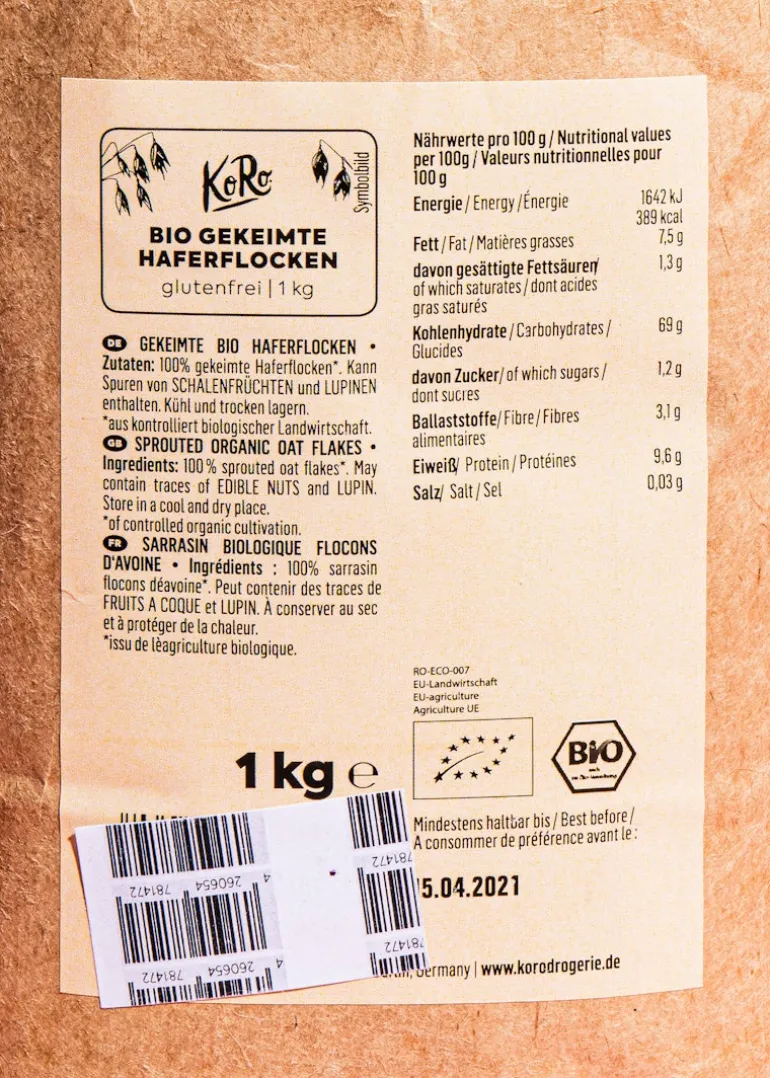 Gekeimte Bio Feinblatt Haferflocken 1 kg