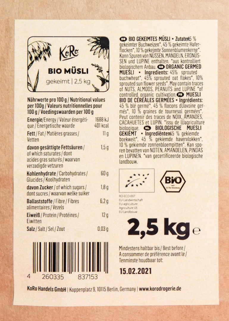 Gekeimtes Bio Müsli 2,5 kg