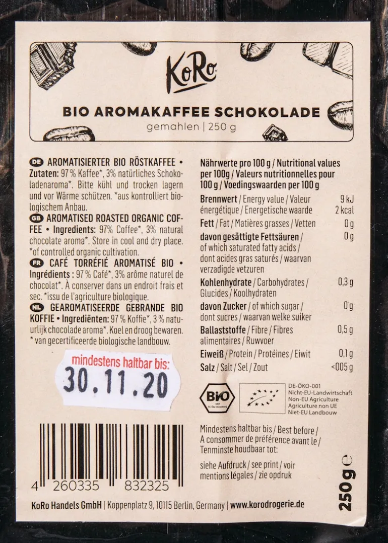Gemahlener Bio Kaffee mit Schokoaroma 250 g