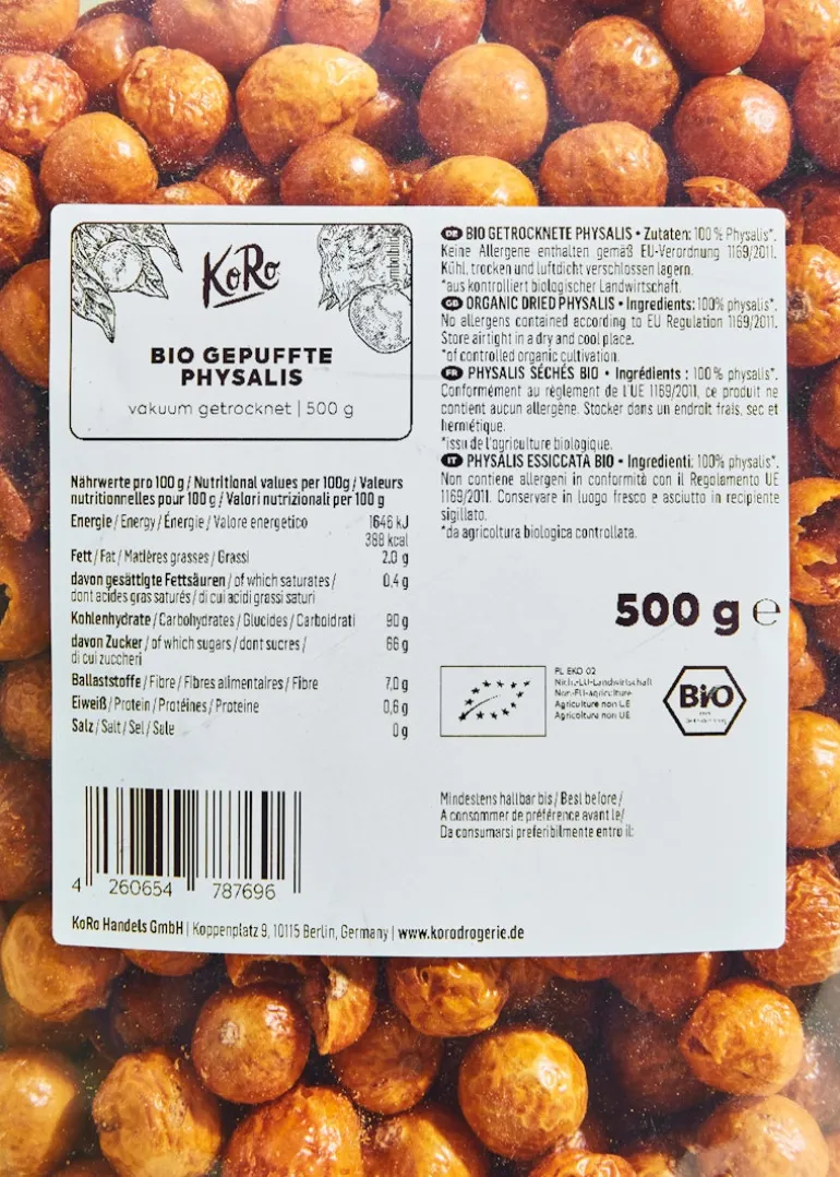 Gepuffte Bio Physalis 500 g