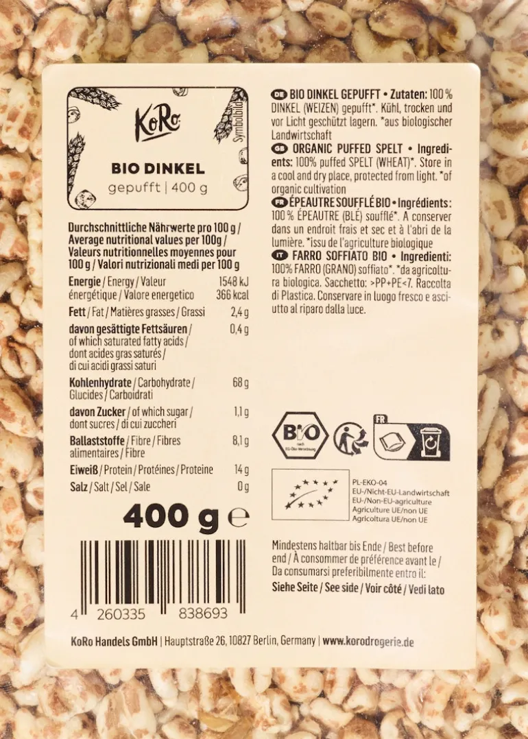 Gepuffter Bio Dinkel 400 g