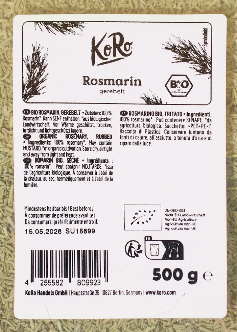 Gerebelter Bio Rosmarin 500 g