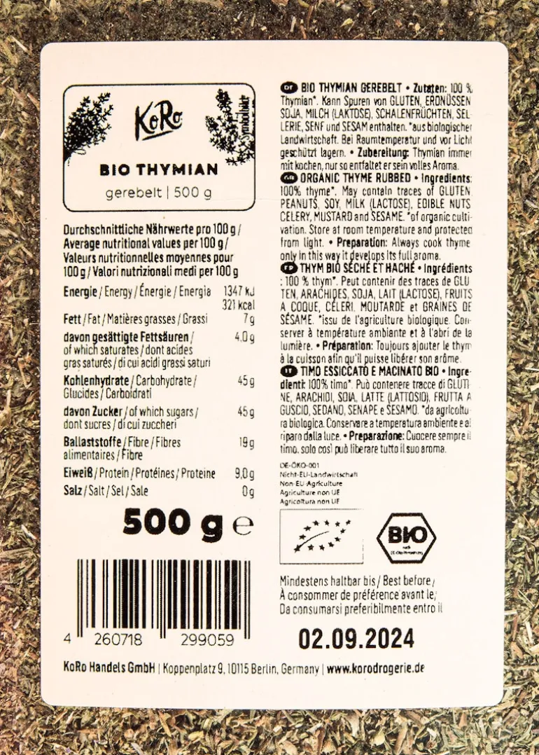 Gerebelter Bio Thymian 500 g