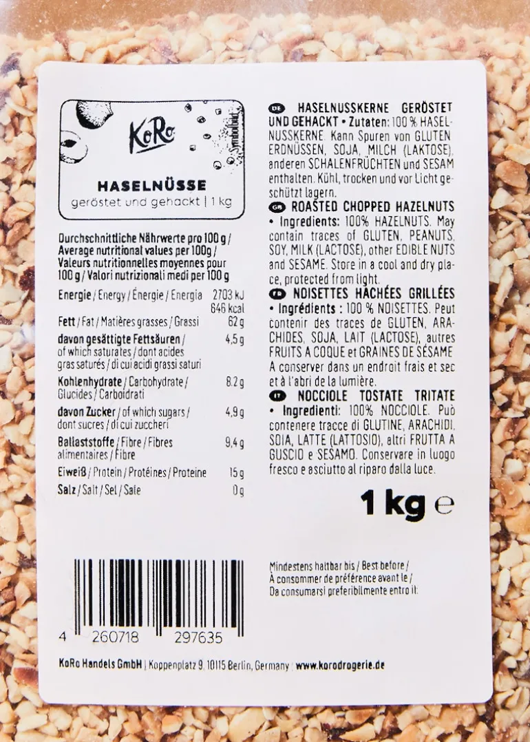 Geröstete und gehackte Haselnüsse 1 kg