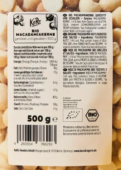 Geröstete und gesalzene Bio Macadamiakerne 500 g
