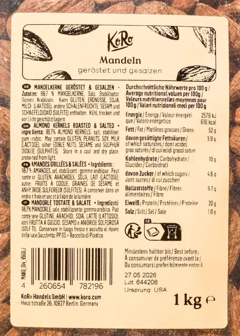 Geröstete und gesalzene Mandeln 1 kg