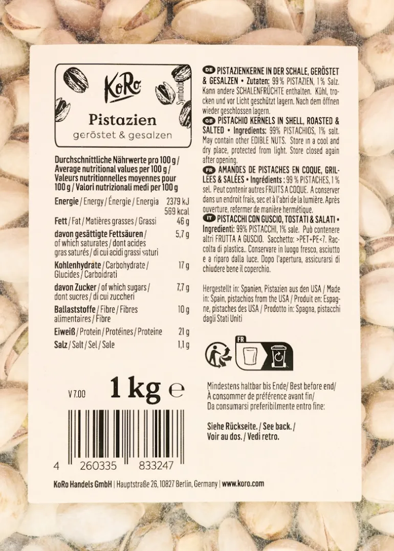 Geröstete und gesalzene Pistazienkerne 1 kg
