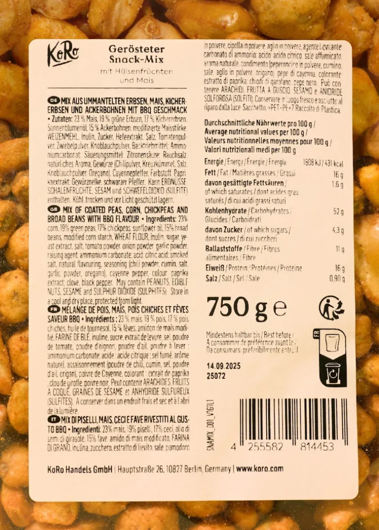 Gerösteter Hülsenfrüchte-Snack-Mix mit Mais 750 g
