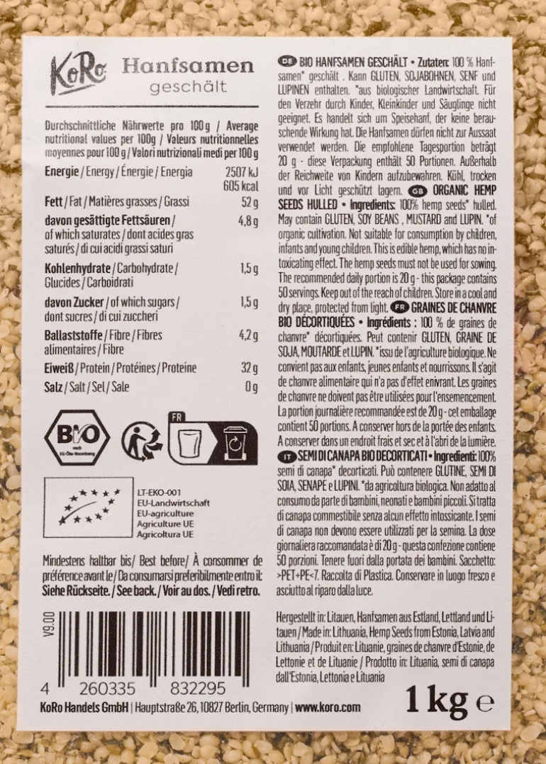 Geschälte Bio Hanfsamen 1 kg