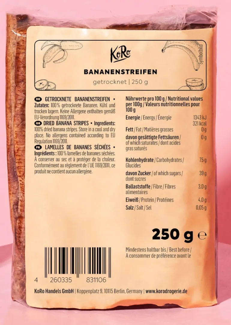 Getrocknete Bananenstreifen 250 g