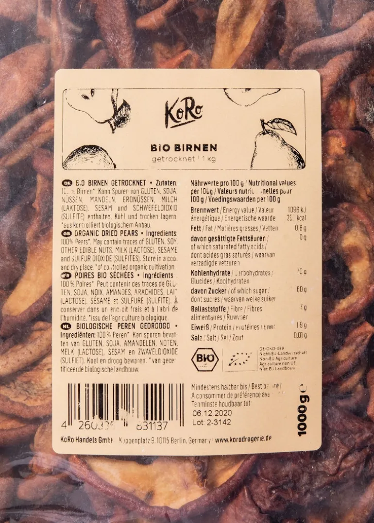Getrocknete Bio Birnen 1 kg