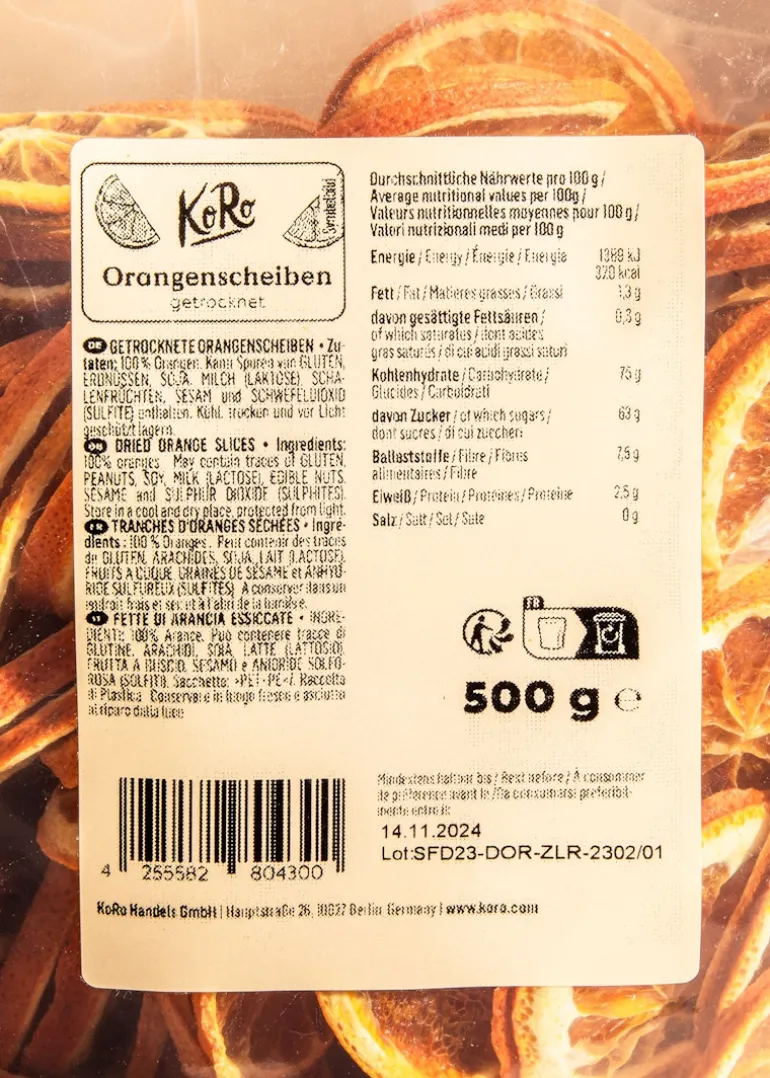 Getrocknete Orangenscheiben 500 g
