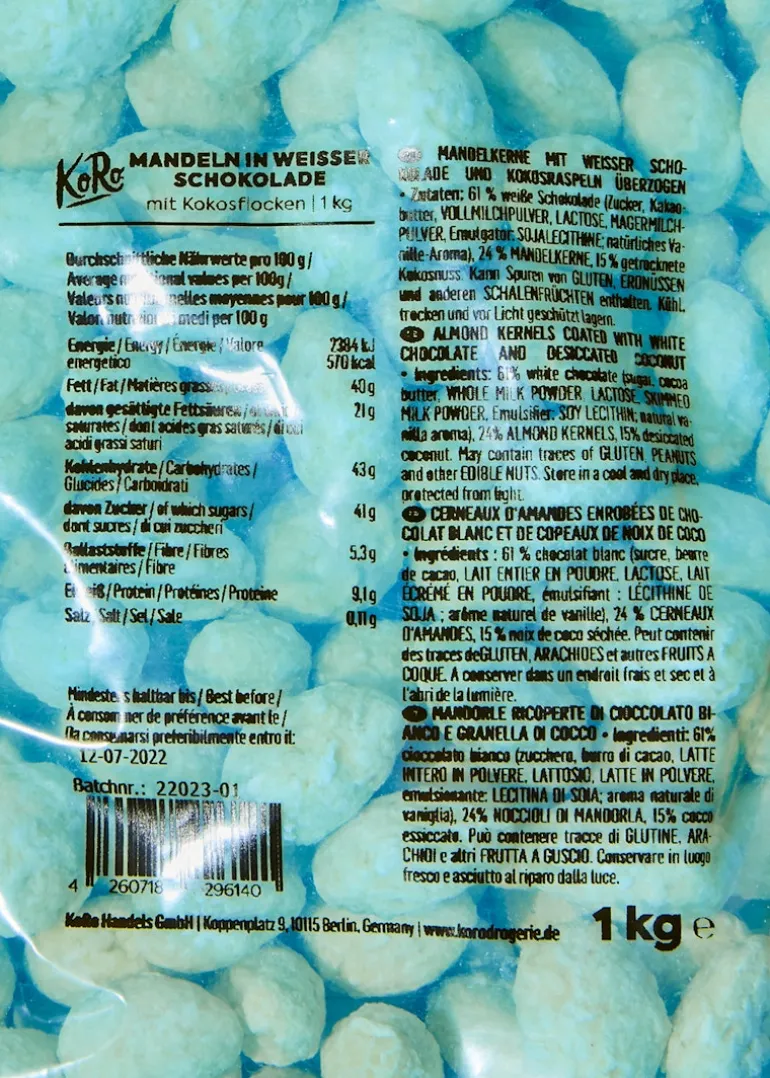 Mandeln in weißer Schokolade mit Kokosnuss 1 kg
