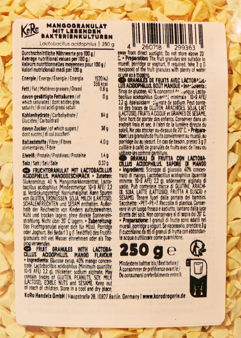 Mangogranulat mit lebenden Bakterienkulturen 250 g