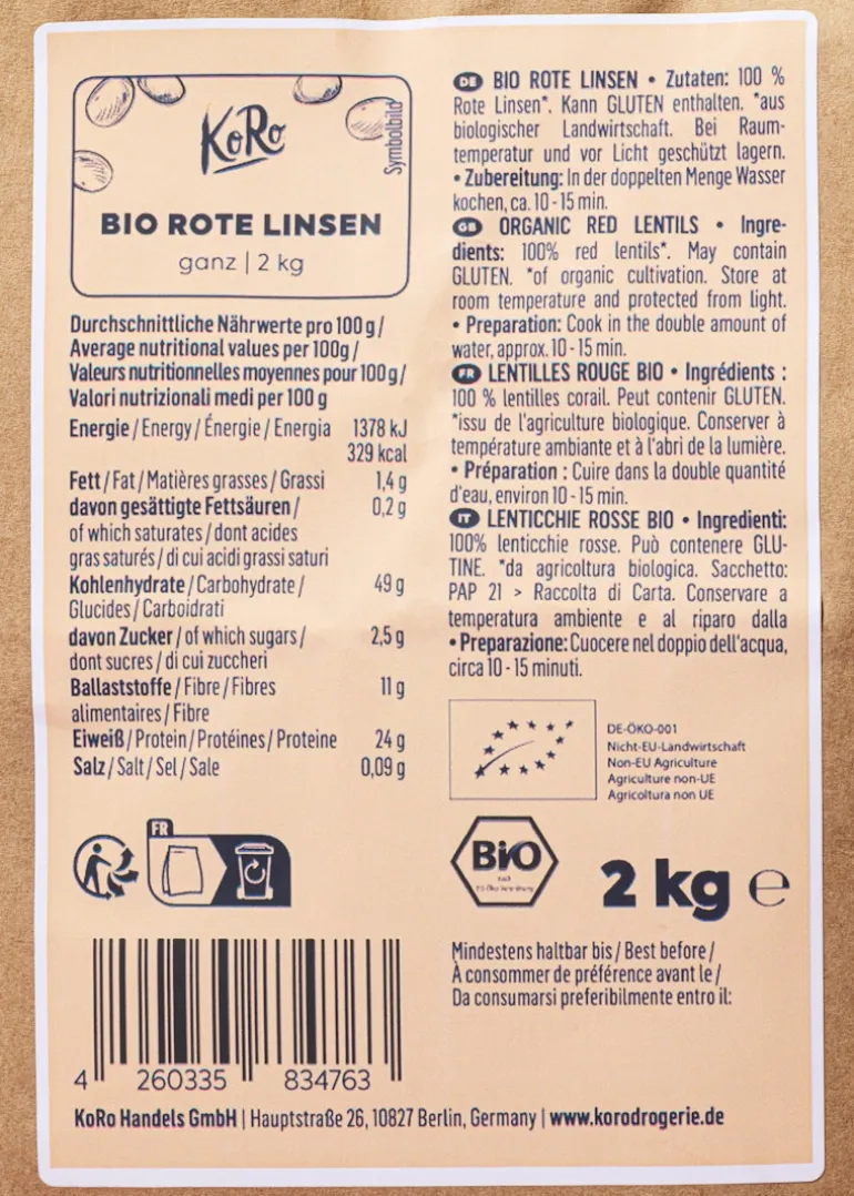 Rote Bio Linsen 2 kg