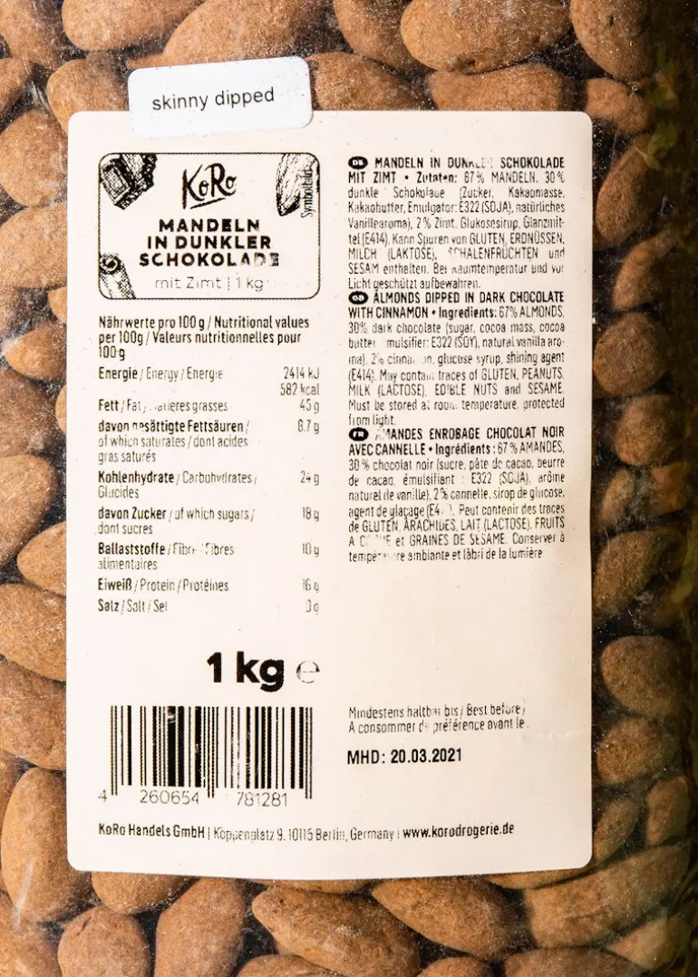 Skinny Dipped Mandeln in dunkler Schokolade mit Zimt 1 kg
