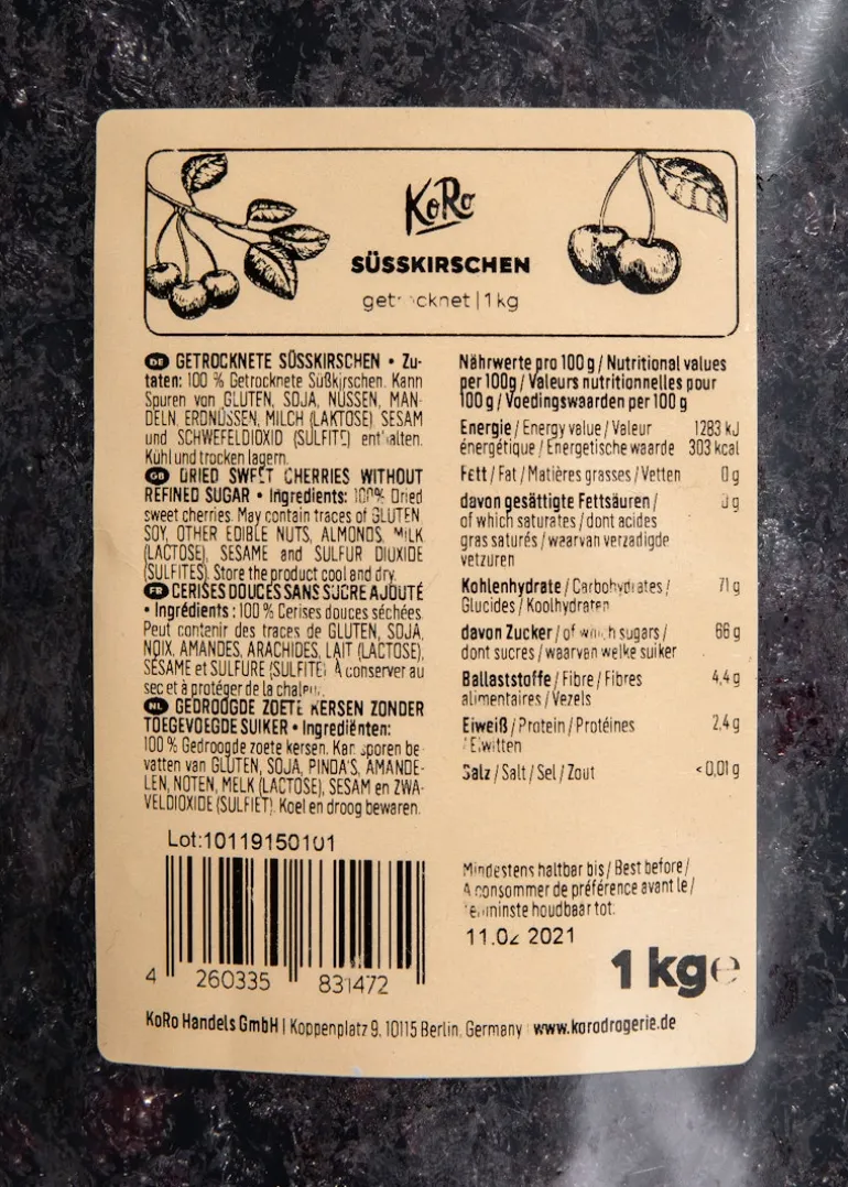 Süßkirschen ohne Zuckerzusatz 1 kg