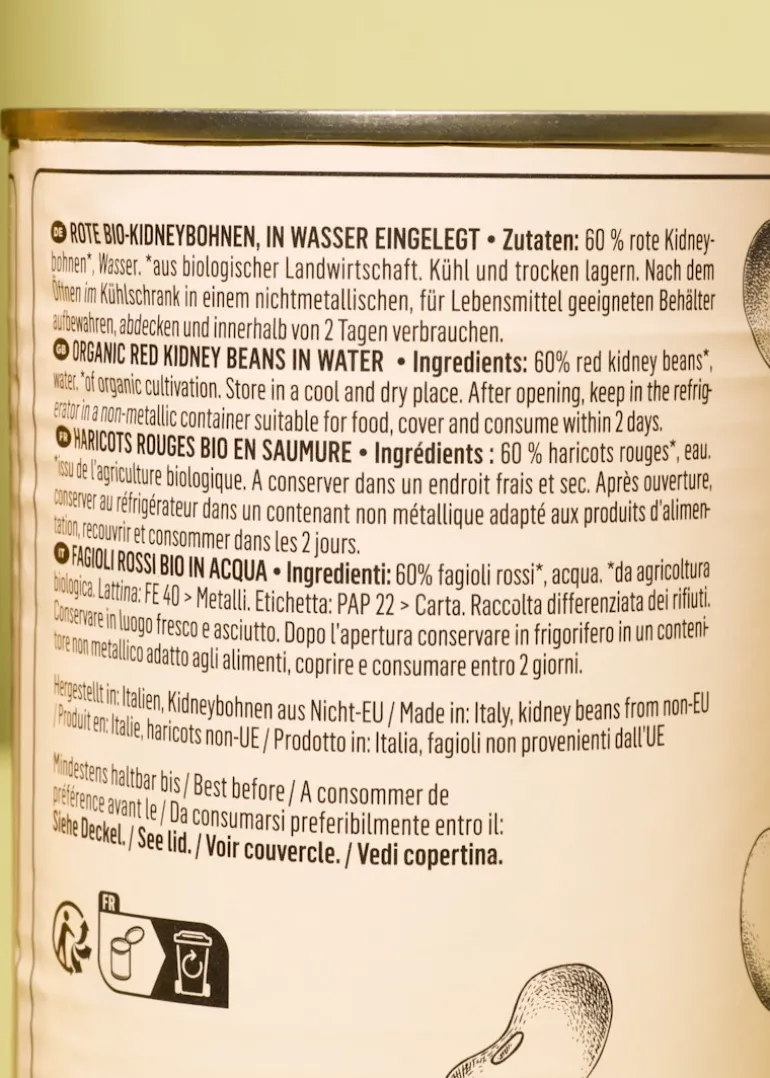 Verzehrfertige Bio Kidneybohnen in der Dose 240 g