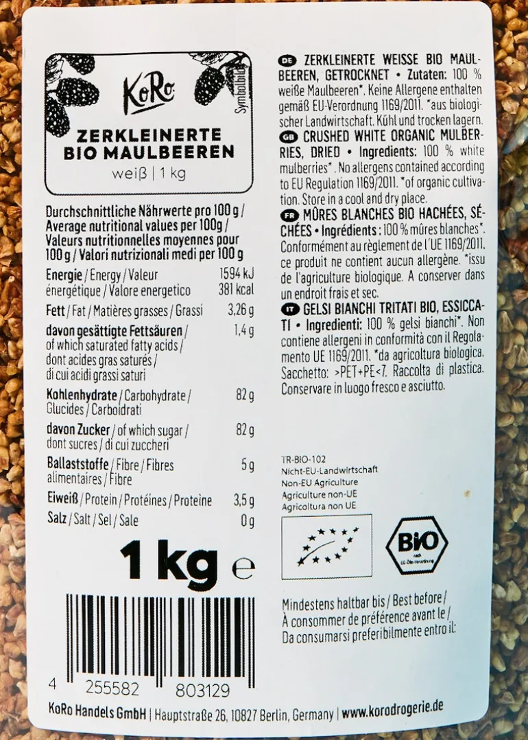 Zerkleinerte weiße Bio Maulbeeren 1 kg